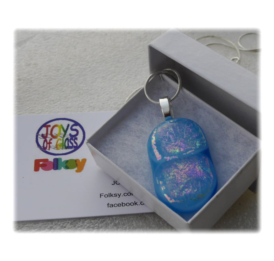 Turquoise Dichroic Glass Pendant 131 Pink Sparkle with silver plated chain