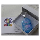 Turquoise Dichroic Glass Pendant 131 Pink Sparkle with silver plated chain