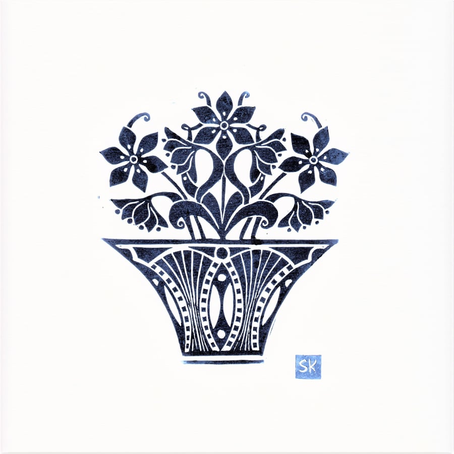 Pot of Flowers Lino Print