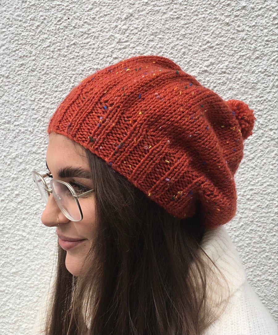 SLOUCH HAT with pom-pom .'Delphine' . Wool ble... - Folksy