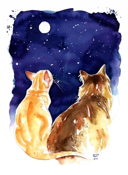 A4 'Stargazers' Cat Print