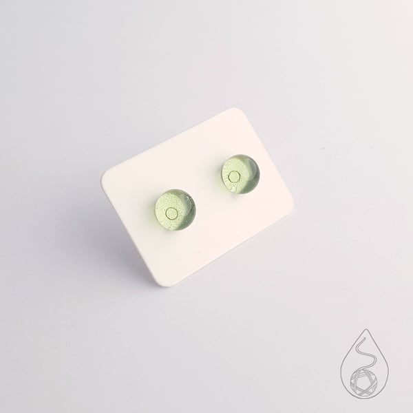 Fused Glass Stud Earrings - Apple Green