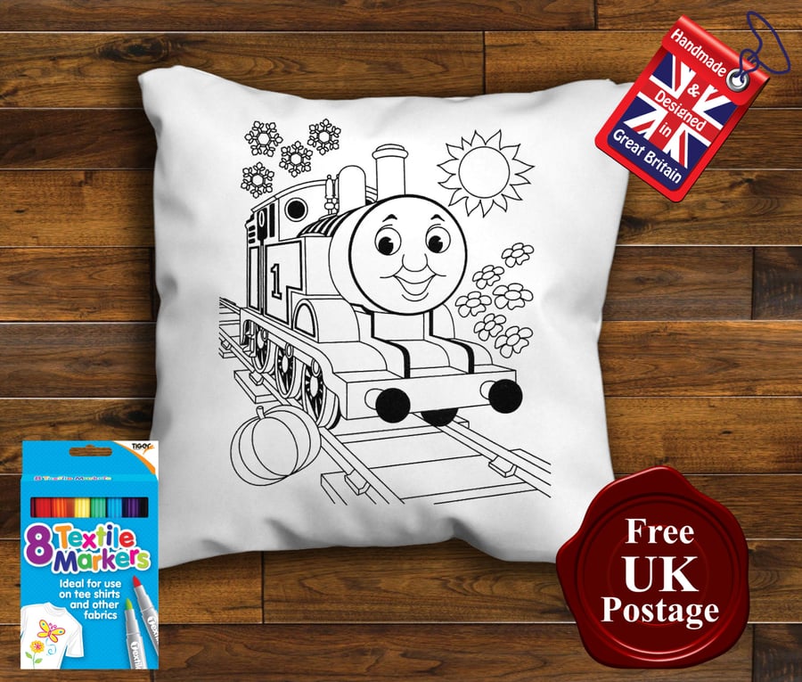 Thomas Colouring Cushion Cover, With or Without Fabric Pens Choose Your Size