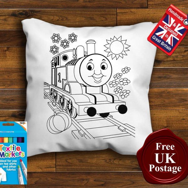 Thomas Colouring Cushion Cover, With or Without Fabric Pens Choose Your Size