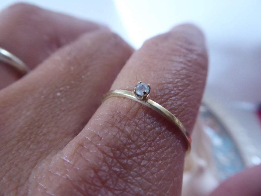 dainty tiny solitaire diamond ring in 18ct solid gold  grey salt pepper