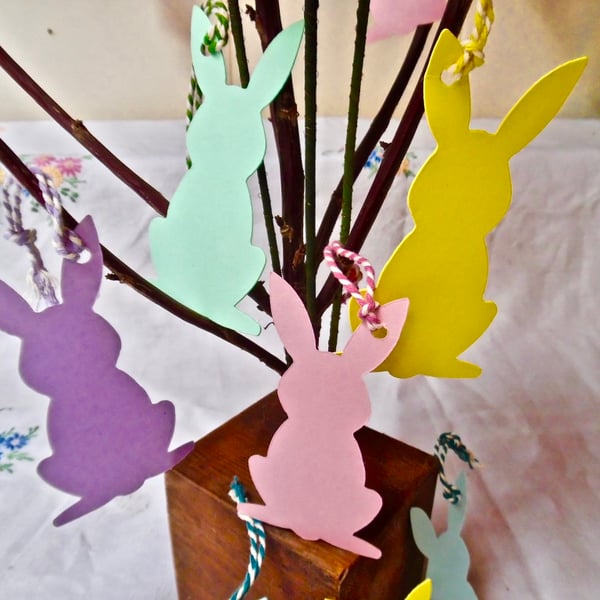 5 x  Assorted Pastel Coloured  Rabbit gift tags