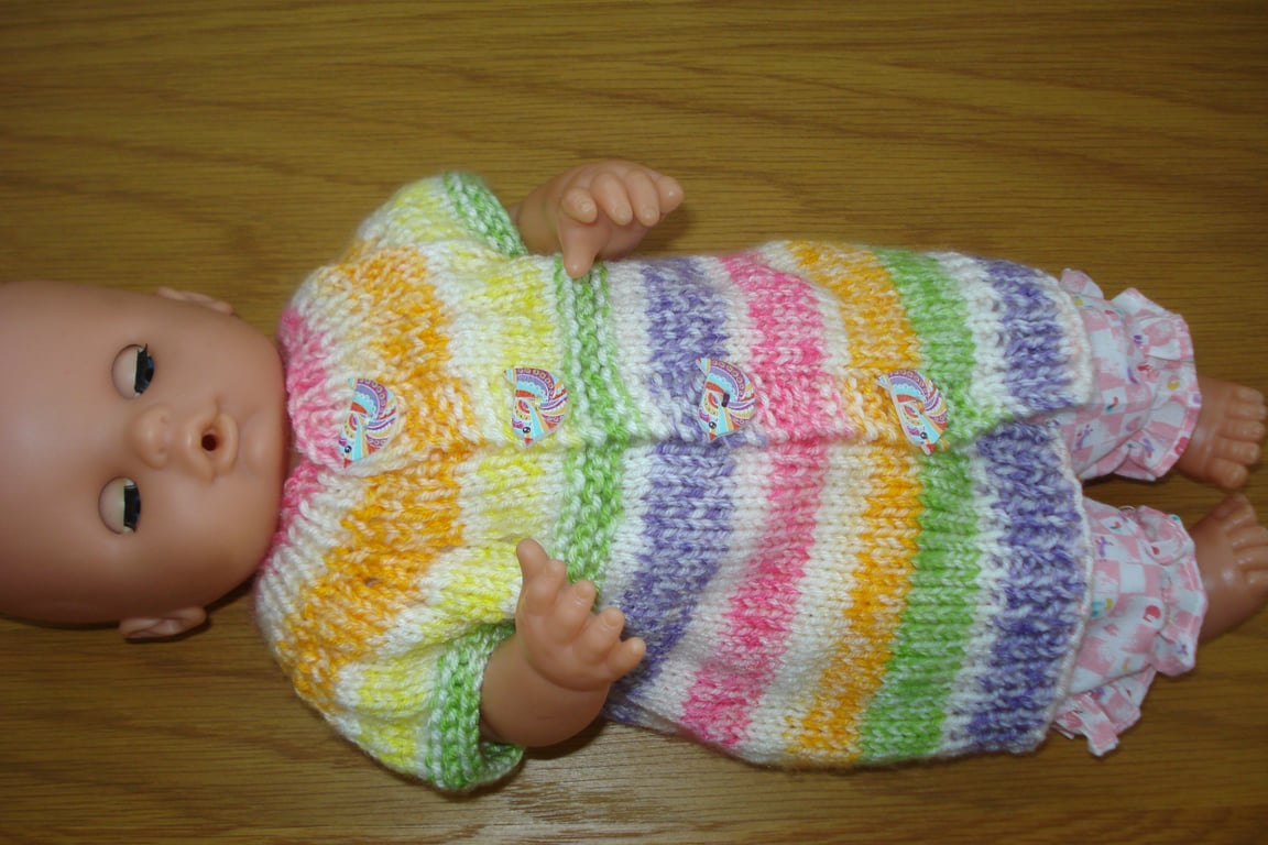 Doll Cardigan Multi Coloured With Little Bird Buttons (A113)