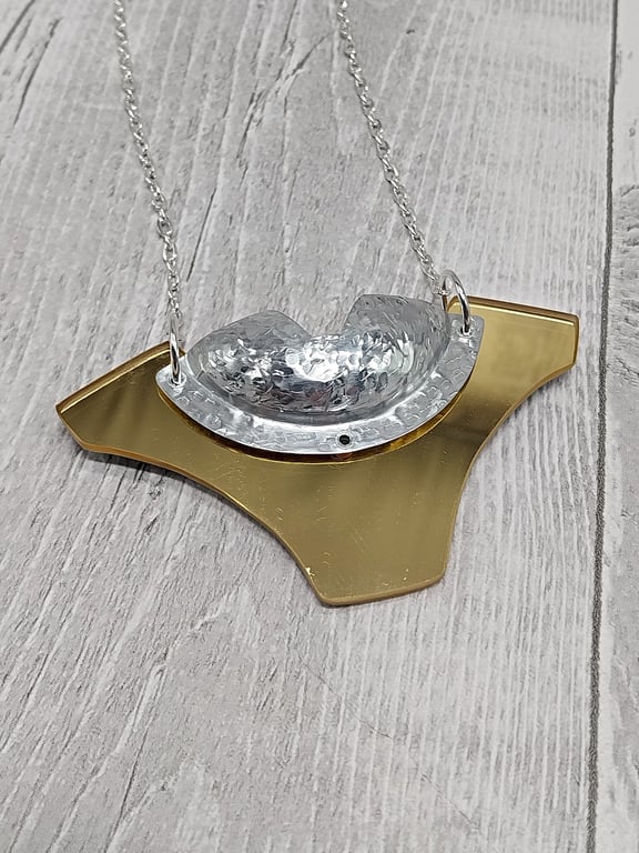 Recycled Aluminium Drink Can Base, Mirrored Gold Acrylic Shape Necklace Pendant