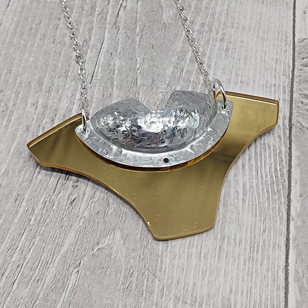 Recycled Aluminium Drink Can Base, Mirrored Gold Acrylic Shape Necklace Pendant