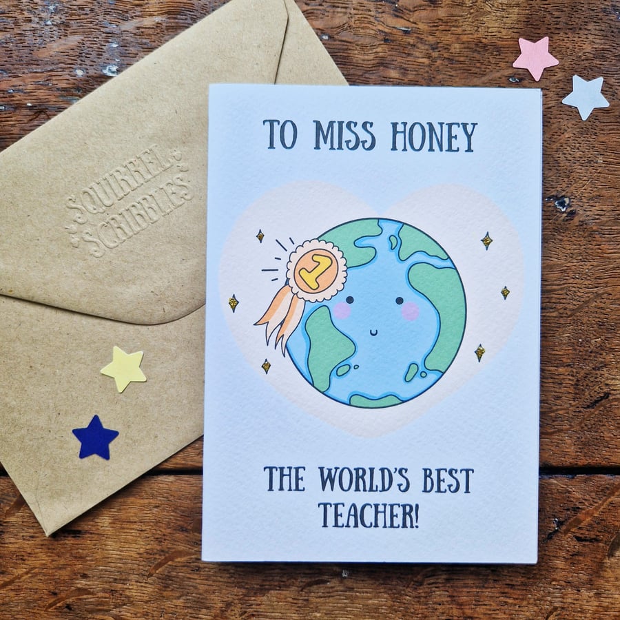 Personalised best teacher card, Thank you teacher card, Worlds best teacher card