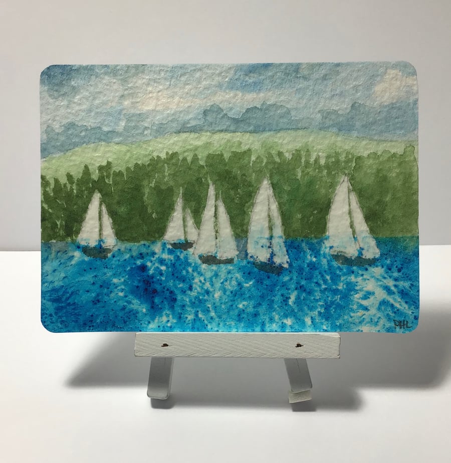 ACEO Yacht race original watercolour miniature painting