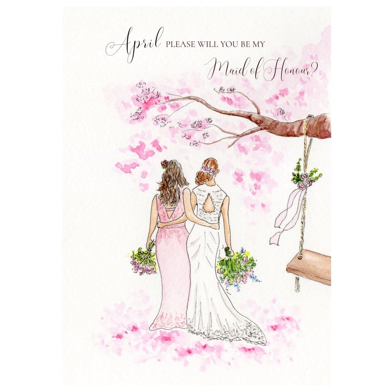 Will you be my bridesmaid, personalised proposal card, handmade, not a print