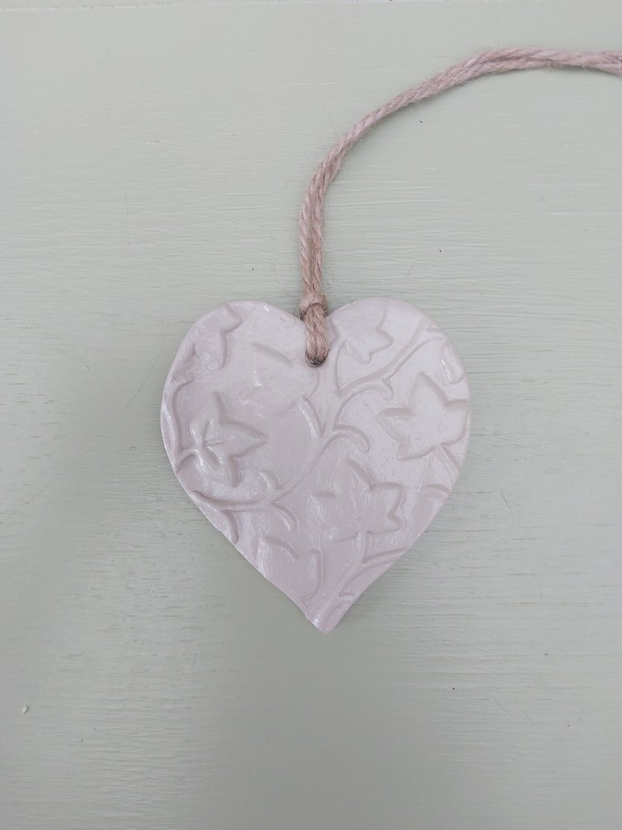 Warm Clay Embossed Heart Hanging Decoration