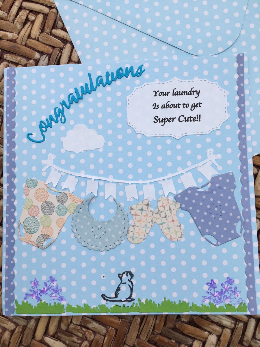 Congratulations New Baby Cute Laundry Handmade Card