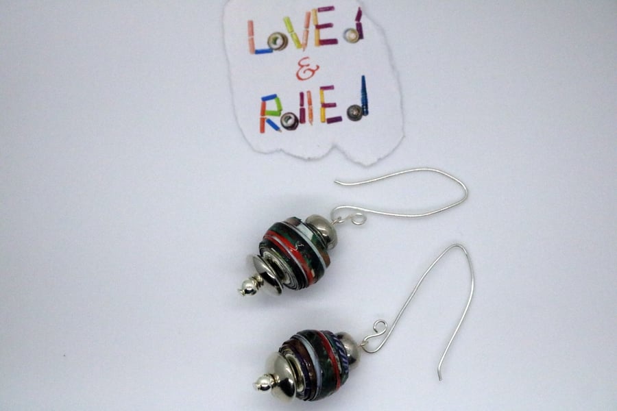 Colourful round paper bead earrings