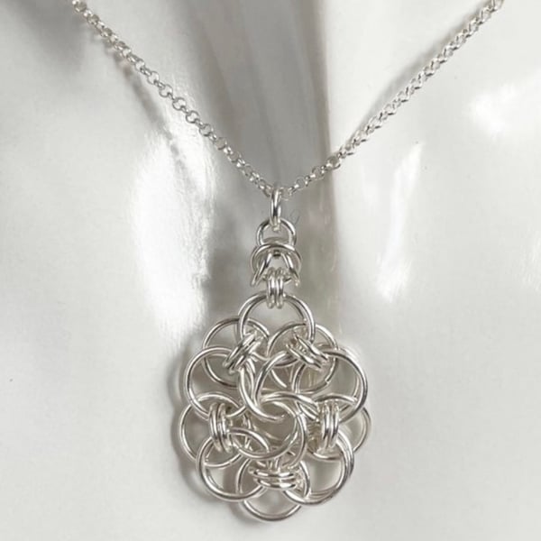 Sterling Silver Chainmaille Medallion Pendant Necklace