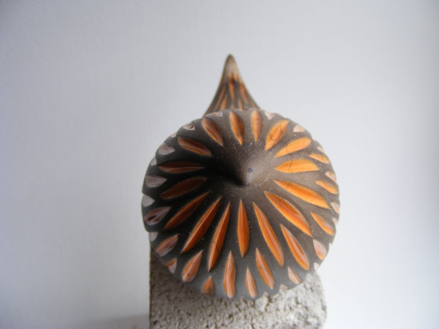 Carved raku fired bird (D2)