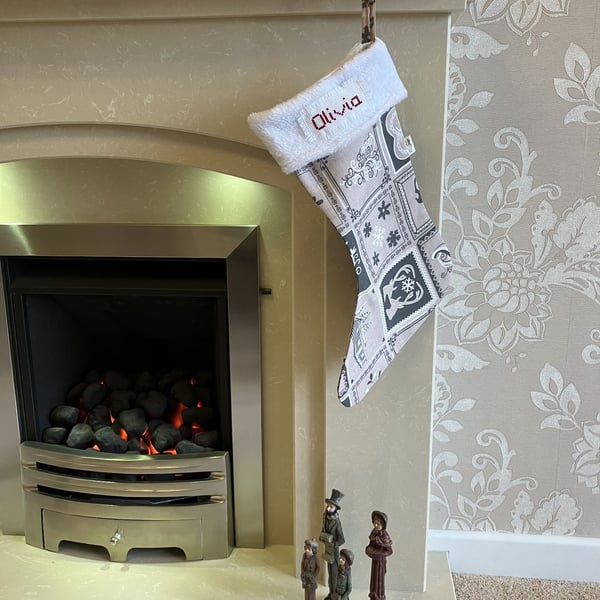Personalised Christmas Stocking, Patchwork Christmas Stocking, Handmade in UK