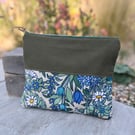 Vintage Flower Waltz linen book pouch zip bag clutch