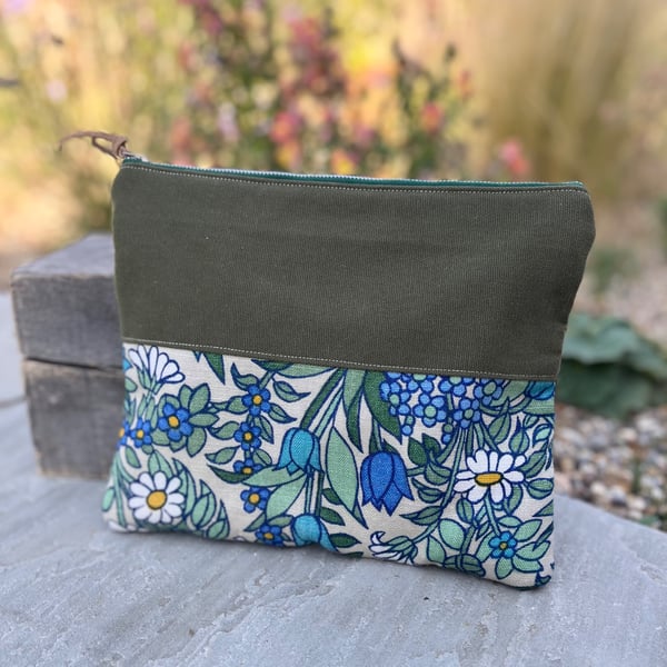 Vintage Flower Waltz linen book pouch zip bag clutch