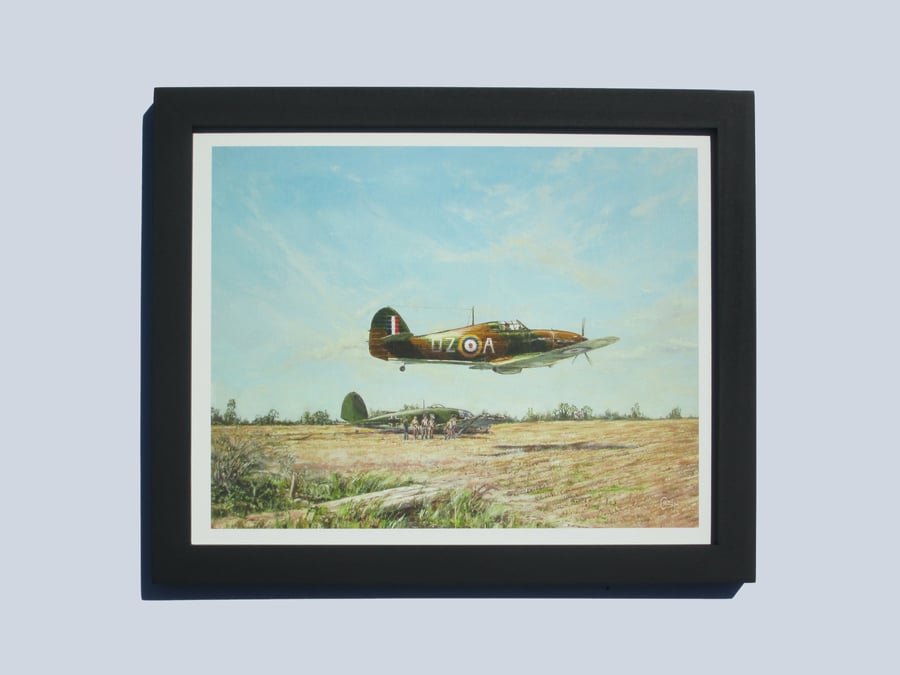HAWKER HURRICANE Low Pass Framed Art Print - Vintage Aviation Battle of Britain