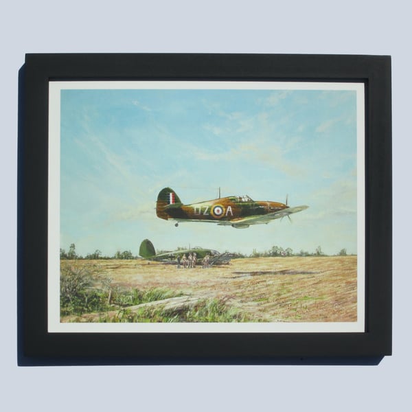 HAWKER HURRICANE Low Pass Framed Art Print - Vintage Aviation Battle of Britain