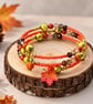 Autumn Pumpkin & Maple Leaf Memory Wire Wrap Bracelet 