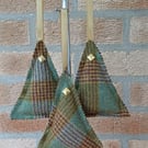 Rustic green gold and brown tweed Christmas decorations set of 3 