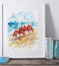 Red Crab Coloursplash Coastal Print – A3 Framed (Black-White-Oak Effect Frame)
