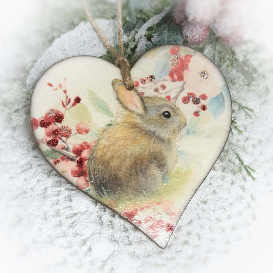 Bunny and Berries Christmas Decoration, Rabbit Christmas Ornaments 