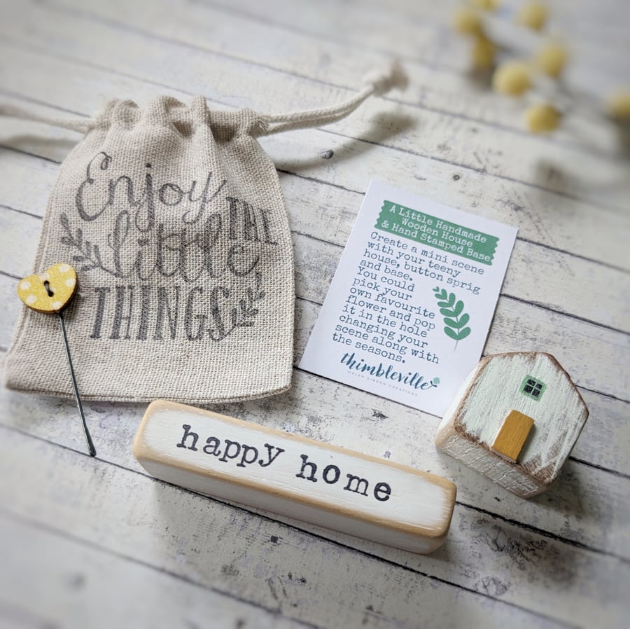 Little Wooden Handmade House and Base in a Bag - happy home 