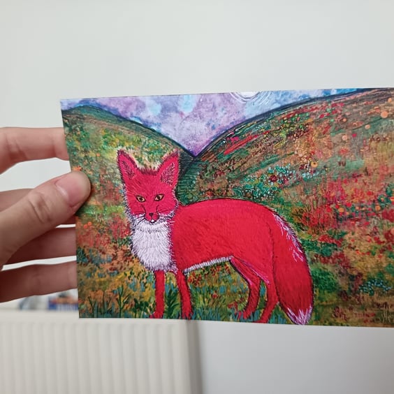 A6 art print greetings card (painting: Full Moon Fox)
