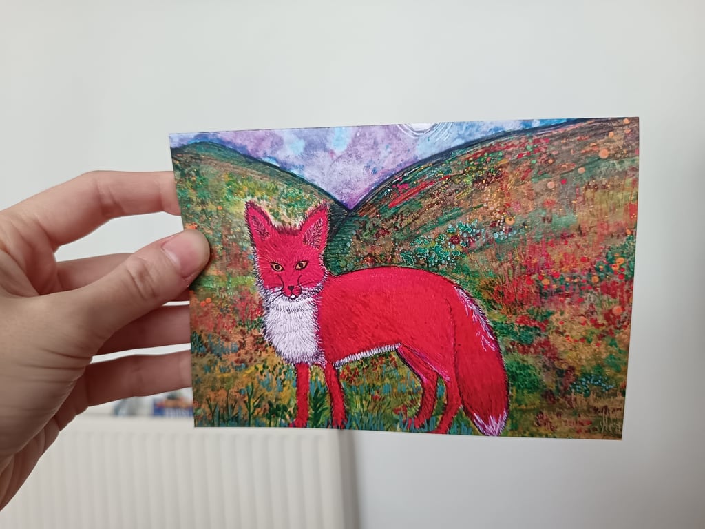 A6 art print greetings card (painting: Full Moon Fox)