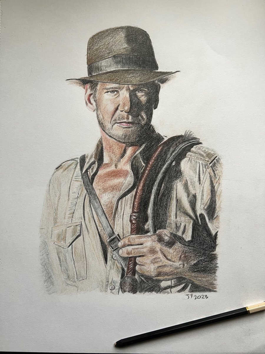 Framed original A3 portrait of Harrison Ford from Raiders of the Lost Ark