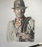 Framed original A3 portrait of Harrison Ford from Raiders of the Lost Ark