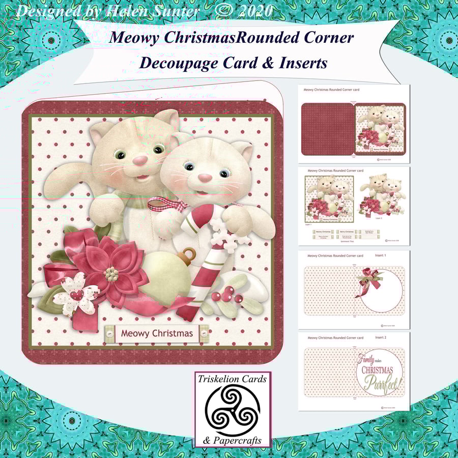 Printable Meowy Christmas 3D Decoupage Card Making Kit
