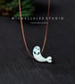White Opal Cute Sea lions Necklace with 925 Sterling Silver Chain