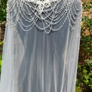 Embellished Off-white Wedding Cape For Bride With Beaded Decoration