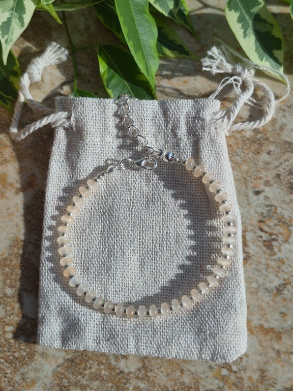 Pale Orange Frosted Glass Rondelle Bead Bracelet
