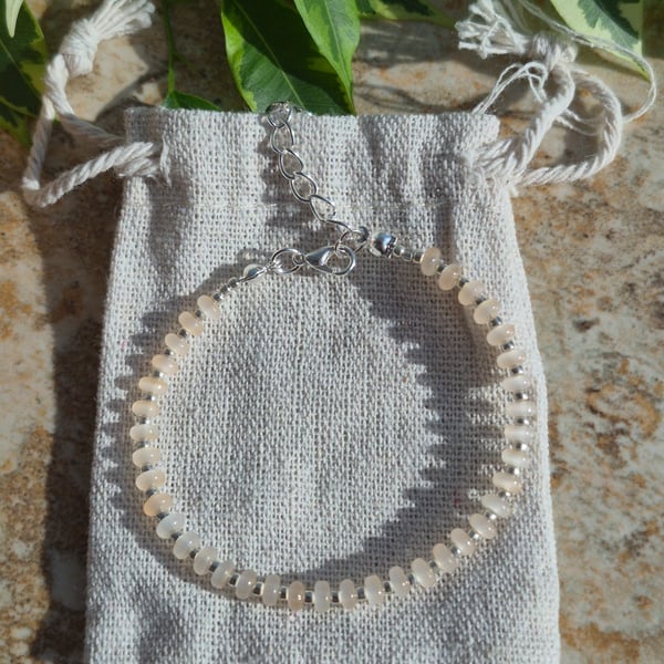 Pale Orange Frosted Glass Rondelle Bead Bracelet