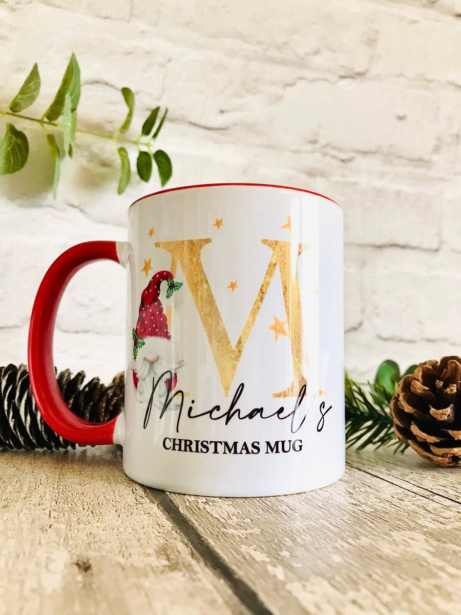Personalised christmas mug, Gonk Christmas eve hot chocolate mug,