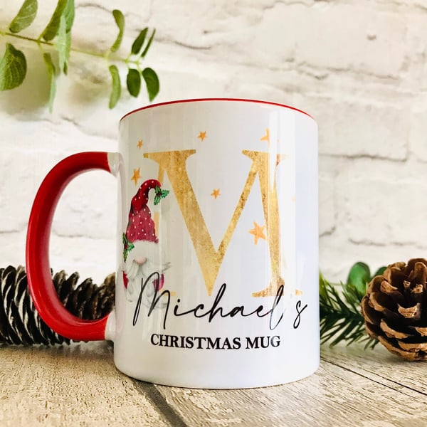 Personalised christmas mug, Gonk Christmas eve hot chocolate mug,