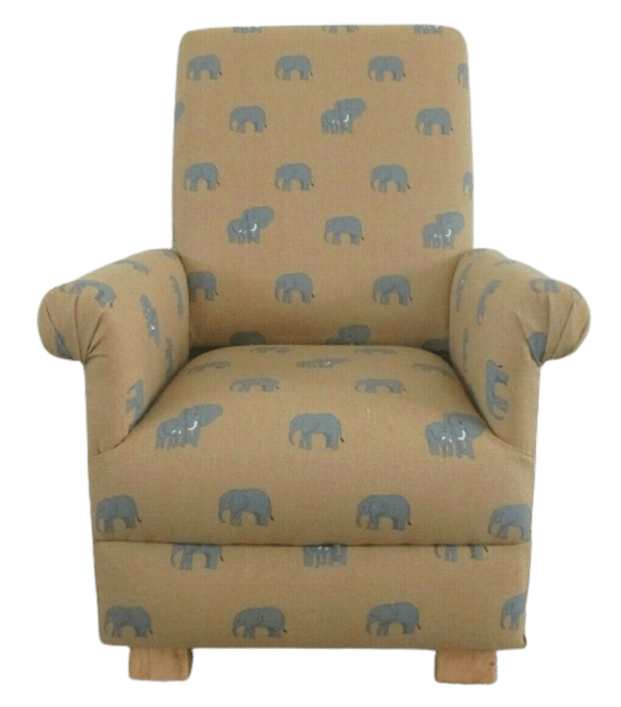 Sophie Allport Elephants Ochre Fabric Adult Chair Mustard Armchair Nursery 