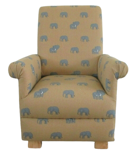 Sophie Allport Elephants Ochre Fabric Adult Chair Mustard Armchair Nursery 