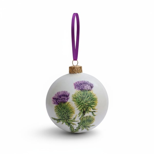 Large Scottish Thistle Ceramic Bauble Christmas Decoration Ornament