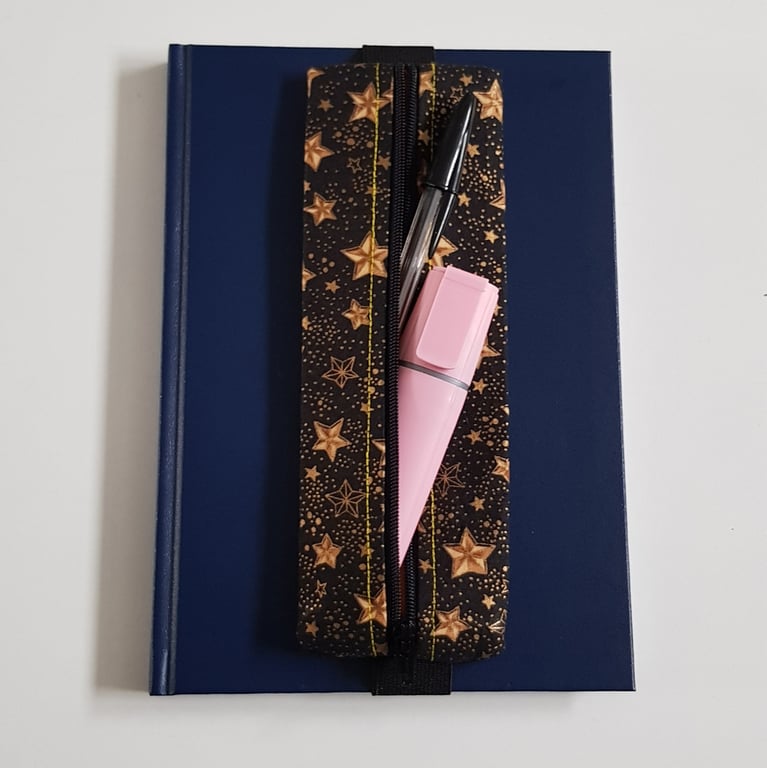 Handmade A5 Planner Zipper Pouch - Gold Star Pen Holder