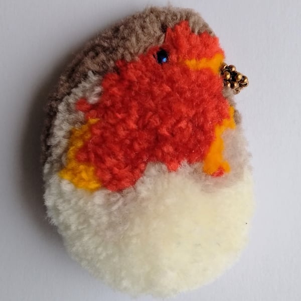 Cute Fluffy Robin Bird Hand Stitched With Wool Brooch