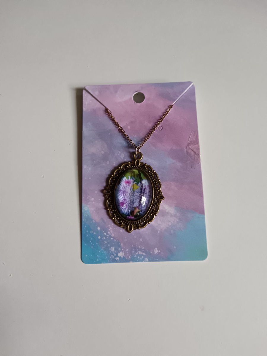 Purple flower ageratum houstonianum filigree photography necklace 