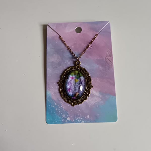 Purple flower ageratum houstonianum filigree photography necklace 