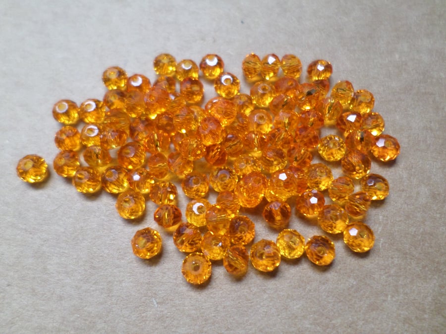 100 x Faceted Glass Beads - Rondelle - 4mm - Orange